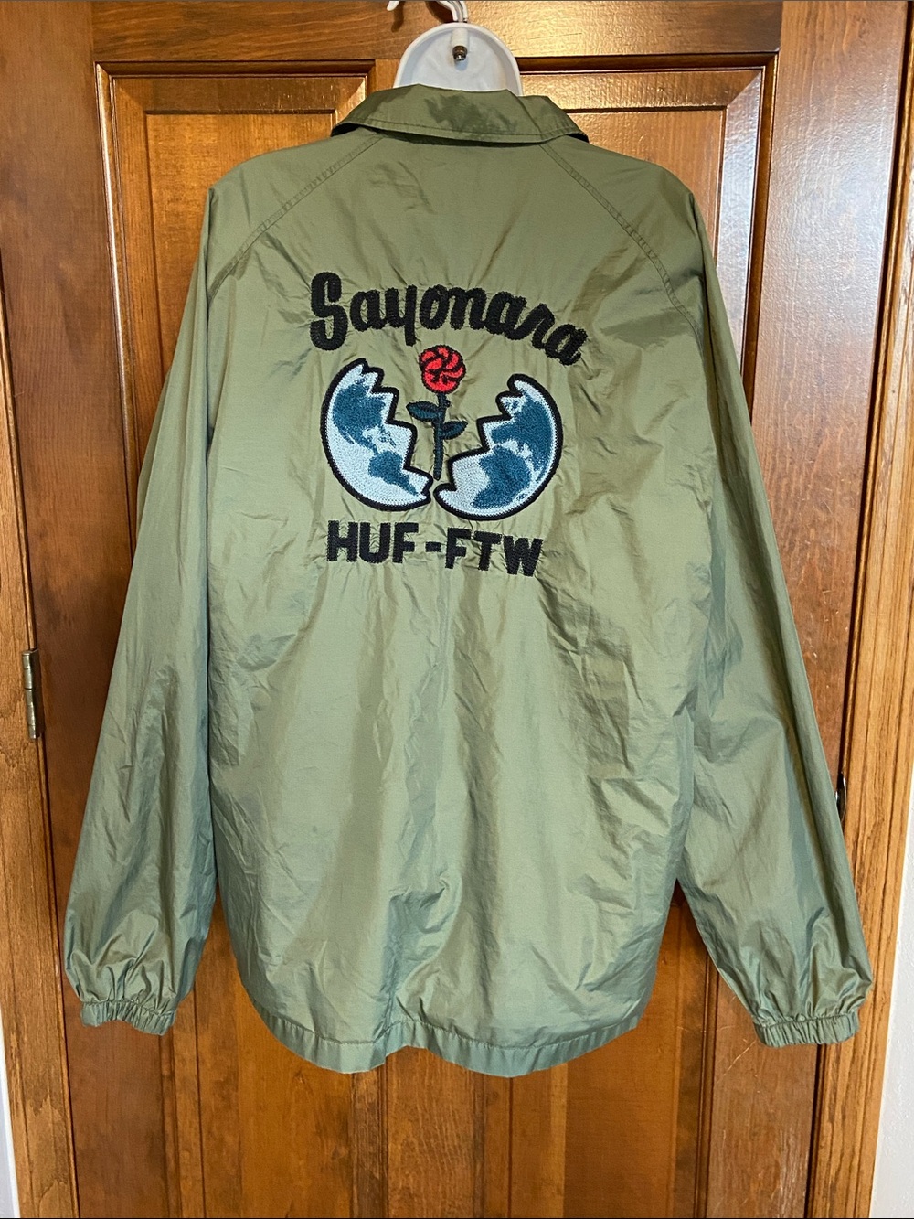 Huff Sayonara embroidered coaches full snap Streetwear wind breaker jacket XL - Picture 2 of 15